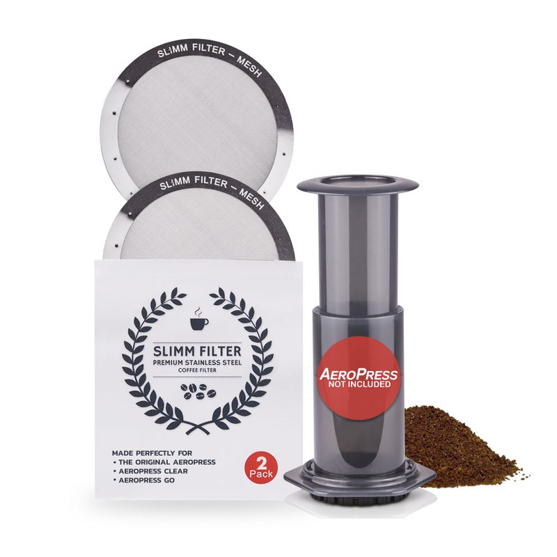 Slimm Filter Reusable Filter Set by Slimm Filter - 2 Piece  Stainless Steel Metal - 2x Mesh Metal Filters For AeroPress Coffee & Espresso Maker  with Complimentary Recipe Book - Brew Barista-Grade Coffee At Home - Image 1